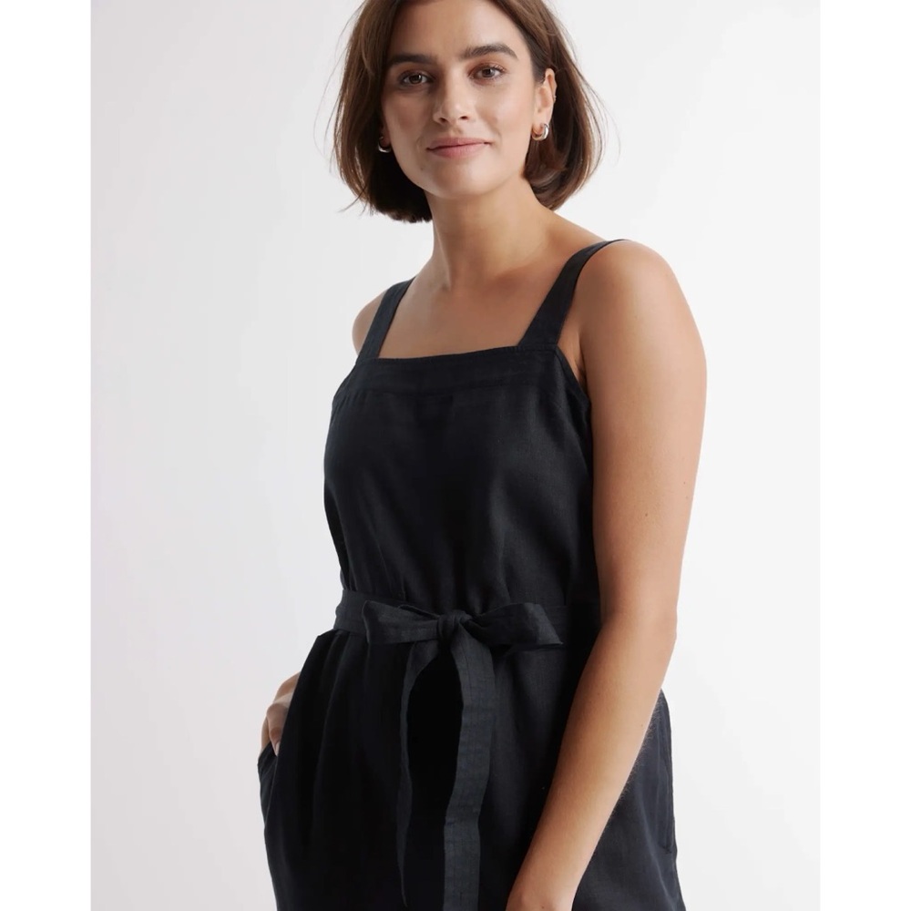 NWT Quince 100% European Linen Square Neck Jumpsuit - Small, Black (NO BELT) - Picture 4 of 12